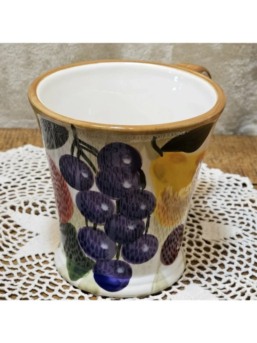 Tabletops Gallery Tuscan Fruit Grapes  Hand Painted Hand Crafted  Ceramic Mug